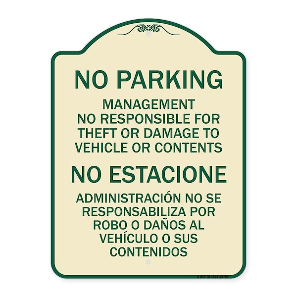 Signmission No Parking Management Not Responsible for Theft or Damage to Vehicle or Contents, TG-1824-23709 A-DES-TG-1824-23709 - main